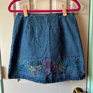 Vintage Y2K Route 66 Embroidered Denim Skirt Size 9/10
